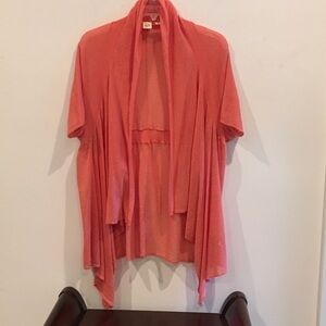 Anthropologie Coral Pink Open-Front Draped Cardigan